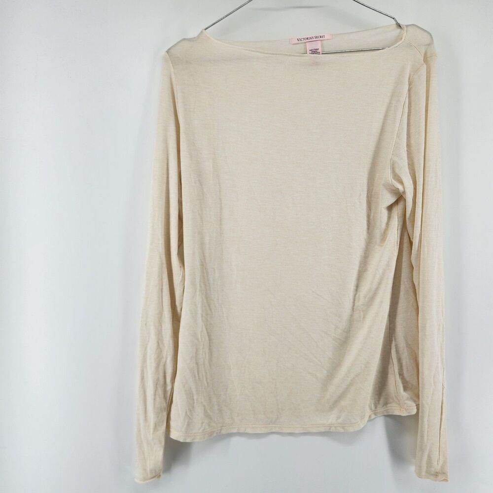 Victoria’s Secret Large Beige Cashmere Blend Long Sleeve Shirt NWOT
